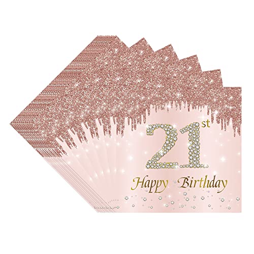 VReder Servietten 21 Geburtstag, 40 Stück Roségold Papier Party Servietten Tischdeko für 21 Geburtstag Mädchen Frau Frauen Happy Birthday Servietten Decorations von VReder