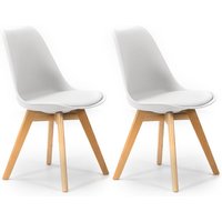 2er Pack Stühle Klara Weiß, Holzbein und gepolsterter Sitz, Nordic Style von VS VENTA-STOCK