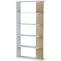 Bücherregal Bücherregal Lugo Weiß/Eiche 5 Fächer, für Wohnzimmer oder Esszimmer, 90 x 25 x 180 cm von VS VENTA-STOCK