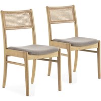 Vs Venta-stock - Stuhl-set 2 Vilma-Stühlen in Eichenfarbe, Massivholz und natürlichem Rattan - Eiche von VS VENTA-STOCK