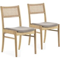 Stuhl-set 2 Vilma-Stühlen in Eichenfarbe, Massivholz und natürlichem Rattan von VS VENTA-STOCK
