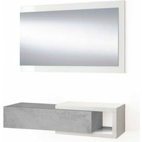Vorzimmer Moon mit 1 Schublade und Spiegel Zement/Weiß, Vorzimmerschrank, 95 cm x 26 cm x 19 cm von VS VENTA-STOCK