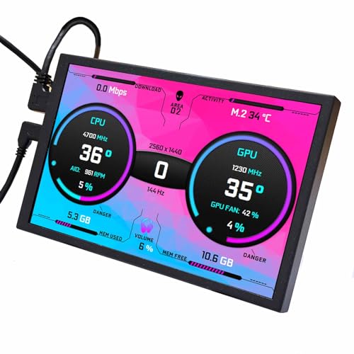 VSDISPLAY 8 Zoll 1280 x 800 IPS LCD Monitor, Universal 120 mm Lüfterhalterung, PC Gehäuse Display, für DIY CPU GPU Temperatur Computerbildschirm von VSDISPLAY