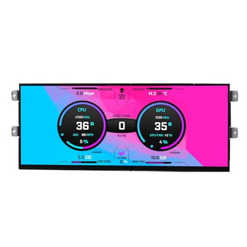 VSDISPLAY D31 PC-Gehäuse-Display, 31,2 cm (12,3 Zoll), 2400 x 900, 2K IPS-LCD-Monitor-Bildschirm, mit USB C -Videoanschluss von VSDISPLAY