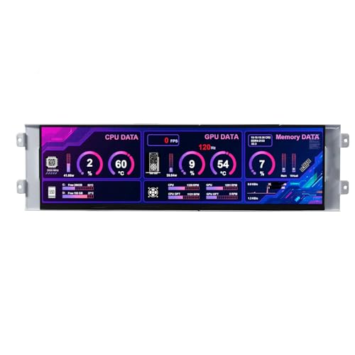 VSDISPLAY D41 PC-Gehäuse-Display, 32 cm (12,6 Zoll), 1920 x 515, IPS-eDP-LCD-Monitor-Bildschirm, mit 2Videoanschluss, für DIY CPU, GPU-Temperatur-Computergehäuse von VSDISPLAY