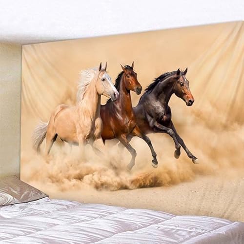 VSERETLOON Pferde-Wandteppich 3D gedruckt Tier Tapisserie Wandbehang Heimdekoration Hippie Zimmer Wanddekoration (Farbe: Schokolade, Größe: 90 x 75 cm) von VSERETLOON