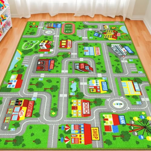 Kinderteppich, Spielmatte, Teppich, 150 x 90 cm, Kinderteppiche für Schlafzimmer, rutschfeste Stadt, Straßenkarte, Auto-Teppiche für Kinder, Spielzeugautos, Schienenteppich, Spielteppich für Kinderteppich, Spielmatte, Teppich, 150 x 90 cm, Kinderteppiche für Schlafzimmer, rutschfeste Stadt, Straßenkarte, Auto-Teppiche für Kinder, Spielzeugautos, Schienenteppich, Spielteppich für von VSIWB