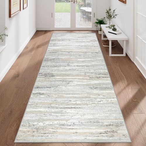VSIWB Beige Teppich Läufer Flur 80x200 cm, rutschfest, weich, waschbar, Kunstwolle Kurzflor Küchenläufer, modern abstrakt für Wohnzimmer, Schlafzimmer, Diele, Eingang und Waschküche von VSIWB