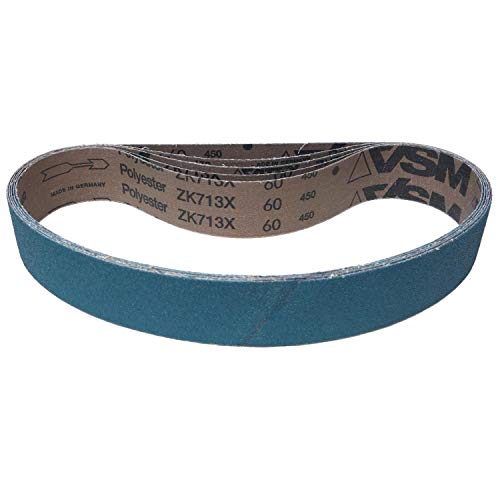 VSM Schleifband ZK713X Zirkonkorund – 50 x 686 mm – Körnung P80 – 5 Stück – für Metall Edelstahl INOX – reißfeste robuste Gewebeunterlage – Profi-Schleifbänder für Handbandschleifer von VSM