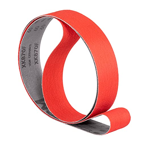 VSM Schleifband XK870F – 75 x 2000 mm – Körnung P100 – 3 Stück – aggressives Keramikkorn für Metall Edelstahl – hochflexible Gewebeunterlage für Konturenschliff – Profi-Schleifbänder für Bandschleifer von VSM