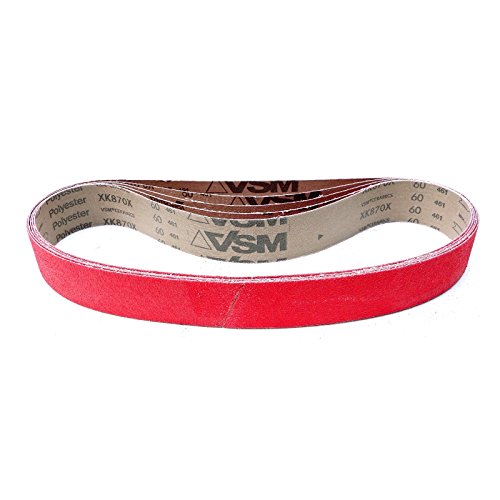 VSM Schleifband XK870X – 50 x 1020 mm – Körnung P60 – 5 Stück – aggressives Keramikkorn für Metall Edelstahl – reißfeste robuste Gewebeunterlage – wasserfest – Profi-Schleifbänder für Bandschleifer von VSM