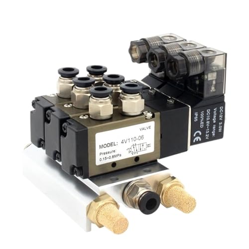 4V110-06 Stationen DC24V 12V AC220V AC110V 2 Positionen 5-Wege-Vierfach-Magnetventil Aluminium-Basismontage Schalldämpfer(10 Stations) von VSNPJPVPH