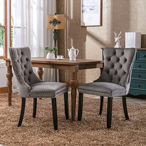 Nikki Collection Modern High-end Tufted Solid Wood Velvet Upholstered Dining Chair with Wood Legs and Nailhead Trim, 2 pcs Set, Grey von VSOGA