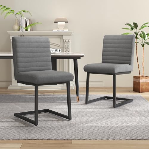 VSOGA 2er Set Esszimmerstühle,Gepolsterter Stuhl mit zickzackförmige Metallbeine,Moderner Lounge-Stuhl,Stuhl für Shlafzimmer,Arbeitzimmer und Schreibtisch,Kunstleder,grau von VSOGA