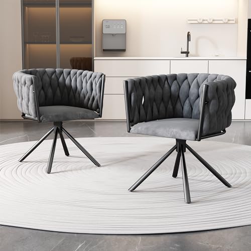 VSOGA 2er-Set Samt-Esszimmerstühle, luxuriös, für Wohnzimmer und Schlafzimmer, mit Vier Metallstützbeinen, Grau von VSOGA