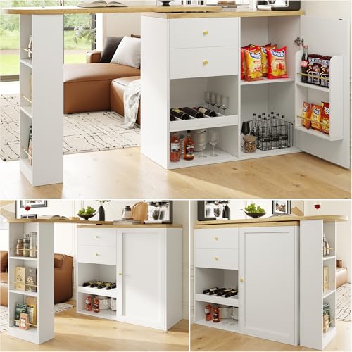 VSOGA 360° Rotating bar Table (Main Body 105x39x102 cm), with 2 Drawers, Sliding Door Cabinet, 3-Level Open Storage, Suitable for Dining, Office, Living Room von VSOGA