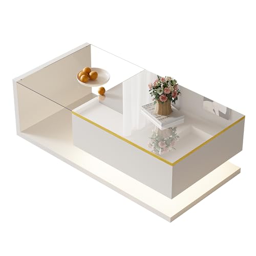 VSOGA Couchtisch 100 cm, Hochglanz Weiß mit Glas & LED-Effekt – Moderner Beistelltisch VSOGA Couchtisch 100 cm, Hochglanz Weiß mit Glas & LED-Effekt – Moderner Beistelltisch von VSOGA