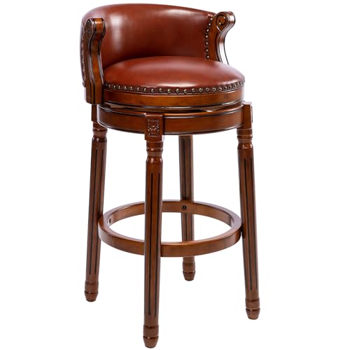 VSOGA Cowhide Leather Wooden bar stools, 360-degree Swivel bar Height Chair with backrest for Kitchen Counter, modern bar stools von VSOGA