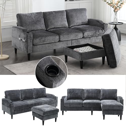 VSOGA Elegantes Sofa mit Hocker & Stauraum – 4-Sitzer mit bequemen Armlehnen, Getränkehalter, Seitentaschen & robusten Kunststofffüßen, Samtbezug für hautfreundlichen Komfort VSOGA Elegantes Sofa mit Hocker & Stauraum – 4-Sitzer mit bequemen Armlehnen, Getränkehalter, Seitentaschen & robusten Kunststofffüßen, Samtbezug für hautfreundlichen Komfort von VSOGA