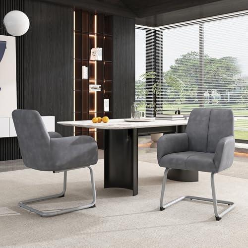 VSOGA Esszimmerstuhl, 2er Set, Sessel, moderner, minimalistischer Freizeitstuhl, Wohnzimmer-Schlafzimmerstuhl mit gewölbten Stahlfüßen, grau von VSOGA