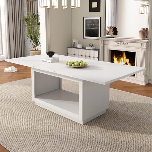 VSOGA Extendable Square Dining Table, Coffee Table, 140/180x70x76.5 cm, modern Simple Design, White von VSOGA