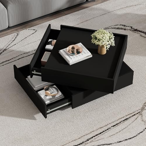 VSOGA Funktionaler Couchtisch, 360° drehbar, drehbare Tischplatte mit 2 Ablagen und Stauraum, schwarzes Gestell, 60x60x38 cm, Wohnzimmerbeistelltisch VSOGA Funktionaler Couchtisch, 360° drehbar, drehbare Tischplatte mit 2 Ablagen und Stauraum, schwarzes Gestell, 60x60x38 cm, Wohnzimmerbeistelltisch von VSOGA