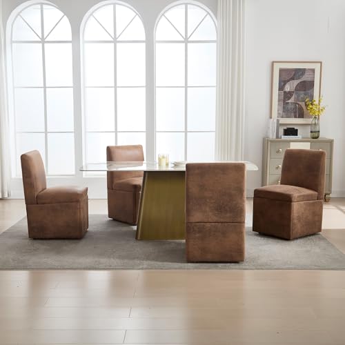VSOGA Gepolsterte Esszimmerstühle 2er Set Drehbare Esszimmerstühle Küchenstühle Rollen & Lagerung Bequemer Moderner Rollsessel Weiß für Wohnzimmer Armloser Stuhl aus Stoff (Coffee Microsuede) von VSOGA