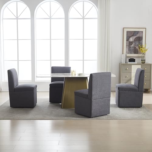 VSOGA Gepolsterte Esszimmerstühle 2er Set Drehbare Esszimmerstühle Küchenstühle Rollen & Lagerung Bequemer Moderner Rollsessel Weiß für Wohnzimmer Armloser Stuhl aus Stoff (Dark Gray Leinen) von VSOGA
