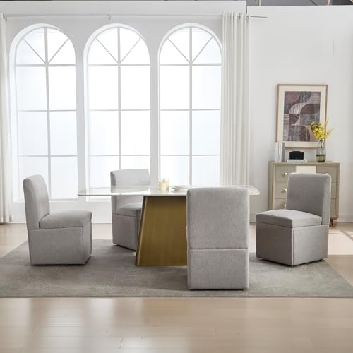 VSOGA Gepolsterte Esszimmerstühle 2er Set Drehbare Esszimmerstühle Küchenstühle Rollen & Lagerung Bequemer Moderner Rollsessel Weiß für Wohnzimmer Armloser Stuhl aus Stoff (Light Grey Leinen) von VSOGA