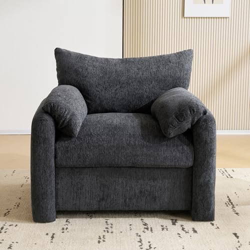 VSOGA Großer Sessel aus Chenille-Stoff, Einzelsofa mit modernem Design, Freizeitstuhl für Wohnzimmer & Schlafzimmer, Grau von VSOGA