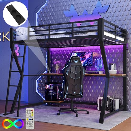 VSOGA Hochbett, 90 * 200cm, Mit LED-Leuchten, Computerkonsolenablage, Schreibtisch, Steckdose+USB, Geländer, Treppe, ohne Matratze, Schwarz VSOGA Hochbett, 90 * 200cm, Mit LED-Leuchten, Computerkonsolenablage, Schreibtisch, Steckdose+USB, Geländer, Treppe, ohne Matratze, Schwarz von VSOGA