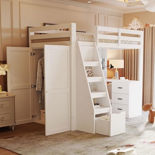 VSOGA Hochbett 90x200 cm aus Massivholz, mit Stauraum-Kleiderschrank, Sicherheitsleiter, Kinder- und Jugendbett in Weiß VSOGA Hochbett 90x200 cm aus Massivholz, mit Stauraum-Kleiderschrank, Sicherheitsleiter, Kinder- und Jugendbett in Weiß von VSOGA