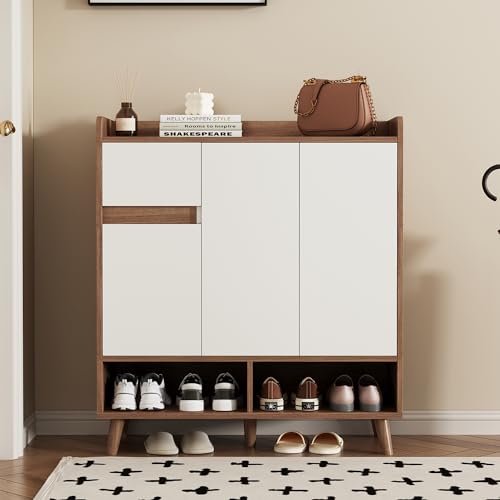 VSOGA Minimalist Sideboard/Shoe Cabinet with Adjustable Shelves, solid Wood Legs, 99x90x35 cm von VSOGA