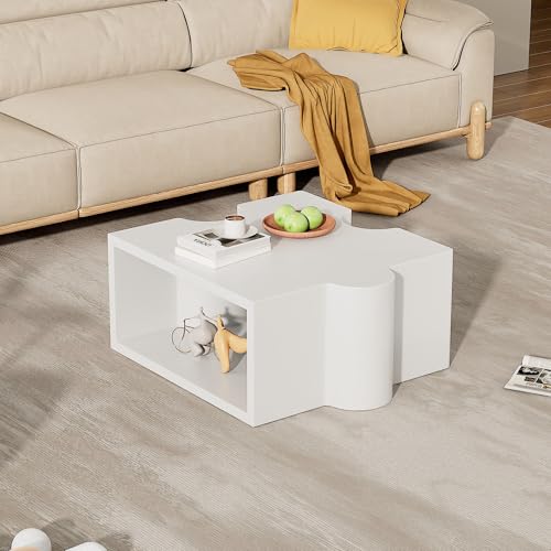 VSOGA Moderner Couchtisch 65x65x32 cm in Kaltweiß – Abstrakter Sofatisch mit Puzzlemuster & MDF-Oberfläche für Wohnzimmer von VSOGA
