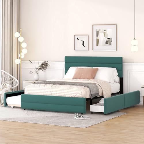 VSOGA Platform Bed with Storage Machine for Two and Two Drawers, Green, 140x200 cm von VSOGA