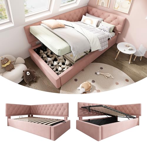 VSOGA Polster-Tagesbett 90x200 cm, Schlafsofa mit hydraulischem Stauraum, Kinder- und Jugendbett mit Holzlattenrost, Samt, Rosa, ohne Matratze VSOGA Polster-Tagesbett 90x200 cm, Schlafsofa mit hydraulischem Stauraum, Kinder- und Jugendbett mit Holzlattenrost, Samt, Rosa, ohne Matratze von VSOGA