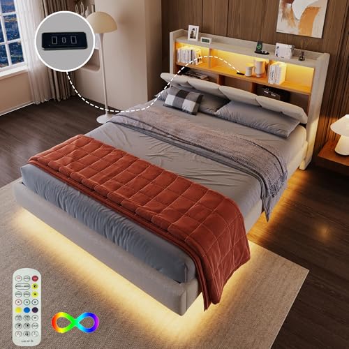 VSOGA Polsterbett, 140 * 200cm, ferngesteuerte Ambiente-Lichtleiste unter dem Bett, Flip-Top-Ablage, Kopfteil mit Ablage, USB+Type-c, ohne Matratze, Mit LED-Leuchten, Beige VSOGA Polsterbett, 140 * 200cm, ferngesteuerte Ambiente-Lichtleiste unter dem Bett, Flip-Top-Ablage, Kopfteil mit Ablage, USB+Type-c, ohne Matratze, Mit LED-Leuchten, Beige von VSOGA