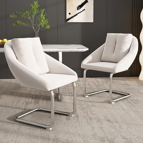 VSOGA Samt-Esszimmerstuhl 2er-Set, mit Kissen, luxuriöser Drehstuhl für Wohnzimmer und Schlafzimmer, Beige von VSOGA