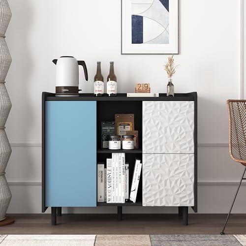 VSOGA Sideboard-Buffetschrank Schwarz mit roten Türen, 2 Schubladen & 2 offene Fächer – Moderner Kaffeebar- & Akzentschrank für Küche & Esszimmer VSOGA Sideboard-Buffetschrank Schwarz mit roten Türen, 2 Schubladen & 2 offene Fächer – Moderner Kaffeebar- & Akzentschrank für Küche & Esszimmer von VSOGA