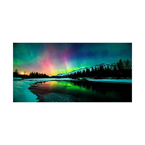 VSOO Bilder Aurora Borealis Polarlicht Leinwanddrucke Bild auf Leinwand Wandbild Natur Landschaft Kunstdruck Wohnzimmer Schlafzimmer Wanddekoration Kein Rahmen-2_60x120cm von VSOO