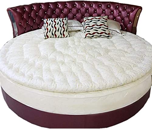 Runde Matratzenauflage, gesteppt, mit einfarbigem Bezug und 100 % Baumwolle, Füllgewicht: 210 cm, Weiß von VSOYRA