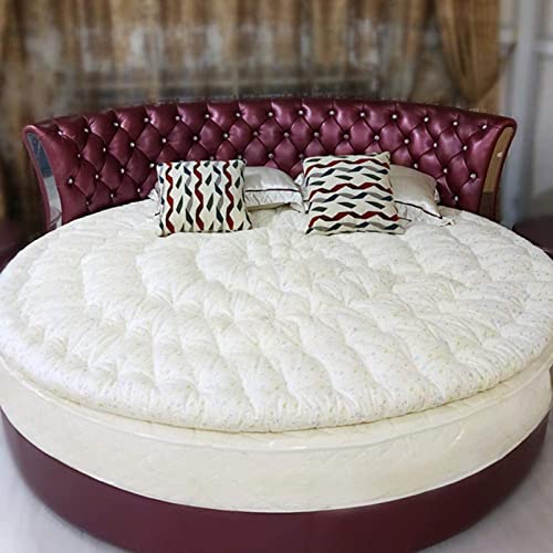 Runde dicke Matratzenauflage, gestepptes Design, einfarbig, bequeme Bodenmatte, Futon-Bett-Matratzenschutz, weiß, Durchmesser 150 cm von VSOYRA