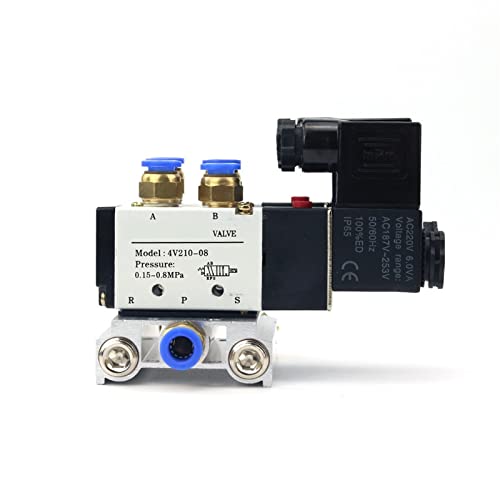 12/24 V DC 110/220 V AC Multi Option 4V210-08 Pneumatischer Magnetventilblock mit Schalldämpferanschluss Basisverteiler 2/3/4/6 Wege 1 Stück(3 Row 8mm Fitting,AC220V) von VSPPJYFG