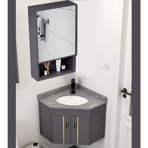 Waschbecken Mit Unterschrank Hängend Badezimmerschrank Mit Spiegel Gäste Wc Waschbecken Mit Unterschrank Eckschrank-Badezimmerschrank Mit Waschbecken, Wandmontage-Waschbecken Für Kleinen Raum(Color:Gr von VSTQNXR