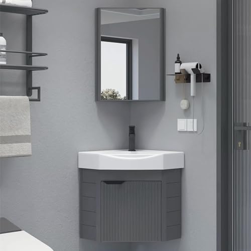 Waschbecken Mit Unterschrank Hängend Spiegelschrank Bad Gäste Wc Waschbecken Mit Unterschrank Kleiner Eck-Badezimmerschrank Mit Schwimmendem Waschbecken, Wohnmobil-Waschtisch, Wandmontierte Schmale Wa von VSTQNXR