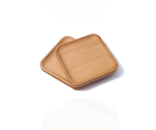 VSUINGO Kleines quadratisches Mini-Tablett aus Holz, 2er-Set, 9,9 cm, dekoratives Serviertablett für Couchtisch, Ottomane, Snacks, Lebensmittel, Badezimmer-Arbeitsplatte – Untersetzer von VSUINGO