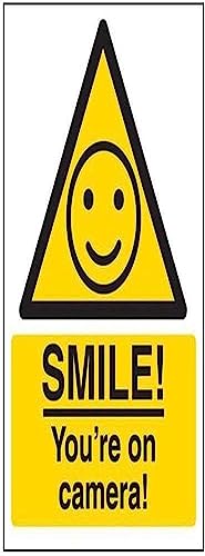 V Safety 6E061AU-R Lächeln Sie sind auf der Kamera Schild Smile You're on Camera, 200 mm x 300 mm, 1 mm starrer Kunststoff, GelbSchwarz, 200mm x 300mm von VSafety