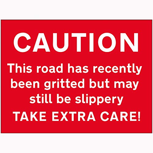 V Safety 7A149BR-RR VSafety Caution This Road Has Recently Been Gritted But May Still Be Slippery Take Extra Care Sign 600 mm x 450 mm – 2 mm Hartplastik, rot von VSafety