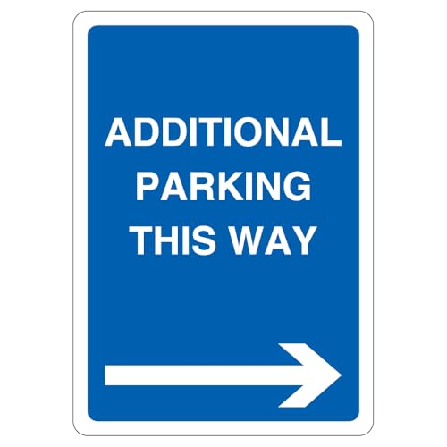 V Safety Additional Parking This Way Sicherheitsschild mit blauem Pfeil rechts, 297 x 210 mm, 2 mm, superrobustes, starres Kunststoff-Sicherheitsschild von VSafety