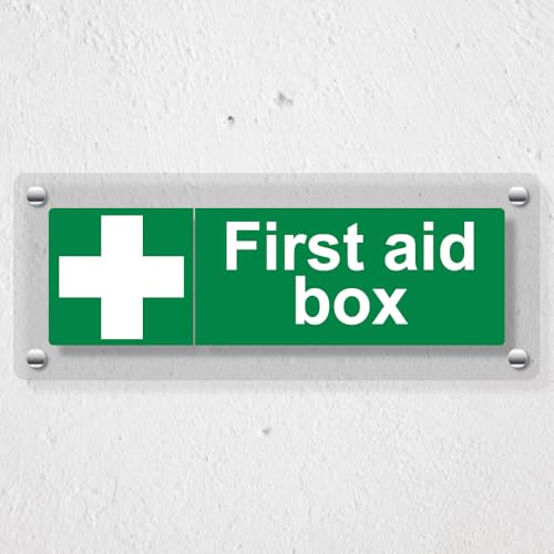 V Safety First Aid Box – Querformat – 450 x 150 mm – Acryl-Plexiglas gegossenes klares Sicherheitsschild von VSafety